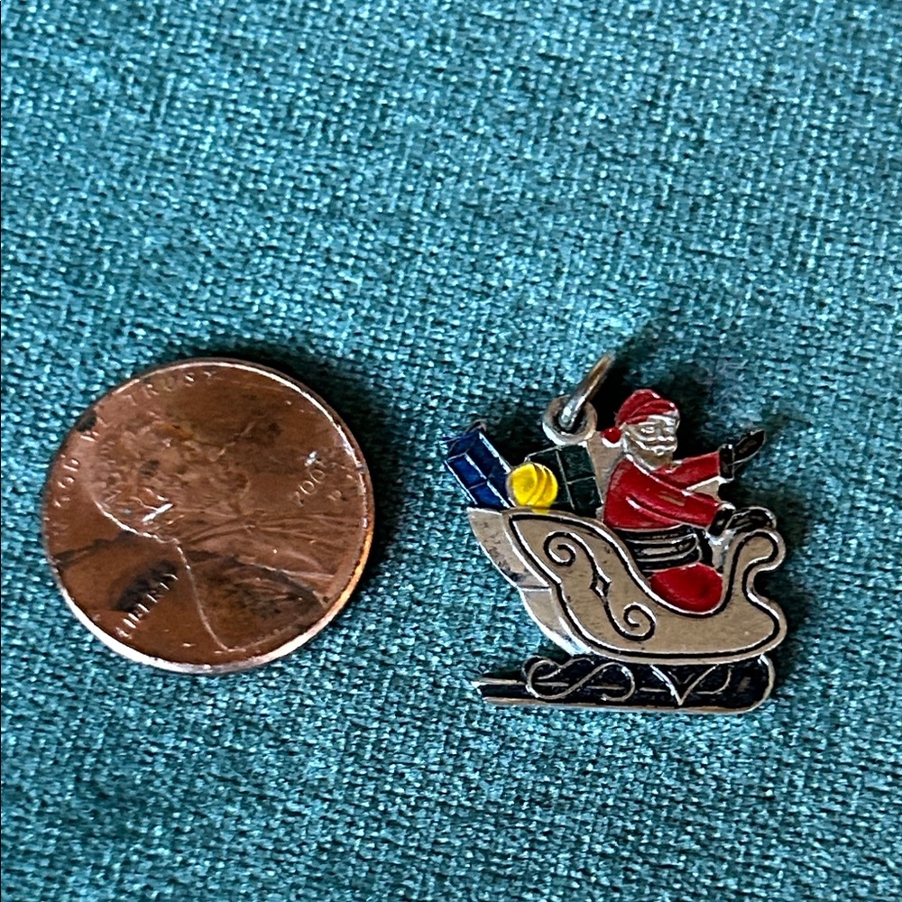 Santa in Sleigh Enamel Charm - Red, Silver, Blue